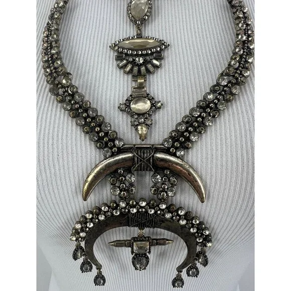 Free People Multilayered Antiqued Silver & Rhinestone Necklace - Picture 7 of 16